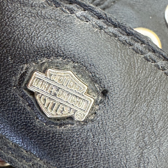 Harley Davidson Sandals Size 7 Black Strappy Wedge Heels Biker Goth Leather - Picture 9 of 12
